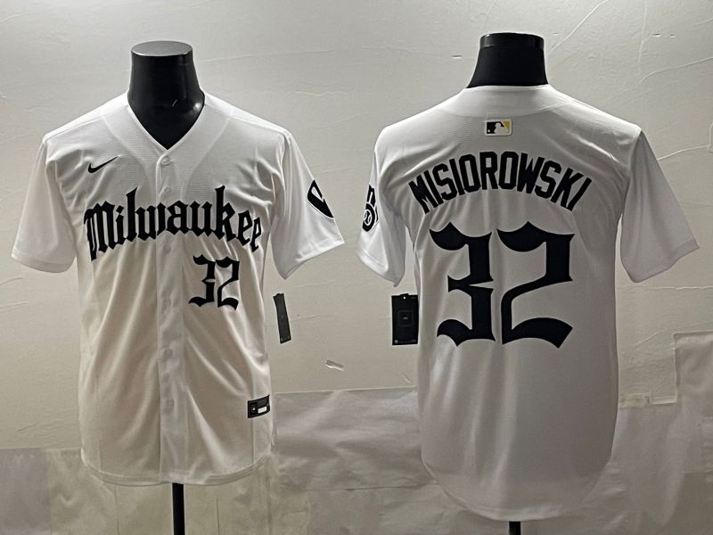 Men 2025 Milwaukee Brewers #32 Misiorowski White Five generations Joint Name Nike MLB Jersey style 07->milwaukee brewers->MLB Jersey